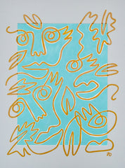 Fingers Faces & Plants in Blue & Mustard Mat