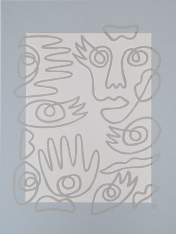 Fingers & Faces in Blue & Grey Mat